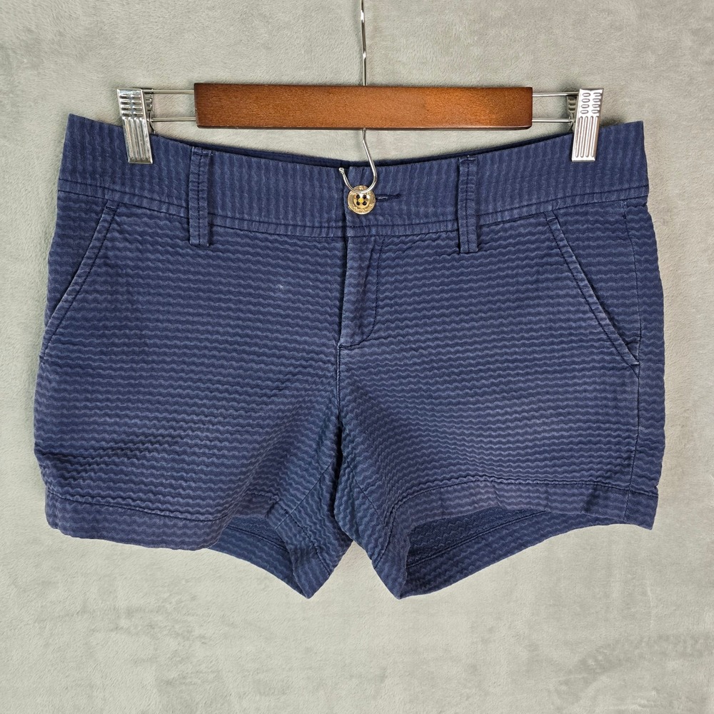 Lilly Pulitzer Callahan Short Navy Blue Textured Seersucker Cotton Womens Size 4